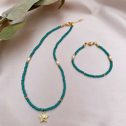 Choker + pulsera Modelo Paloma (verde)